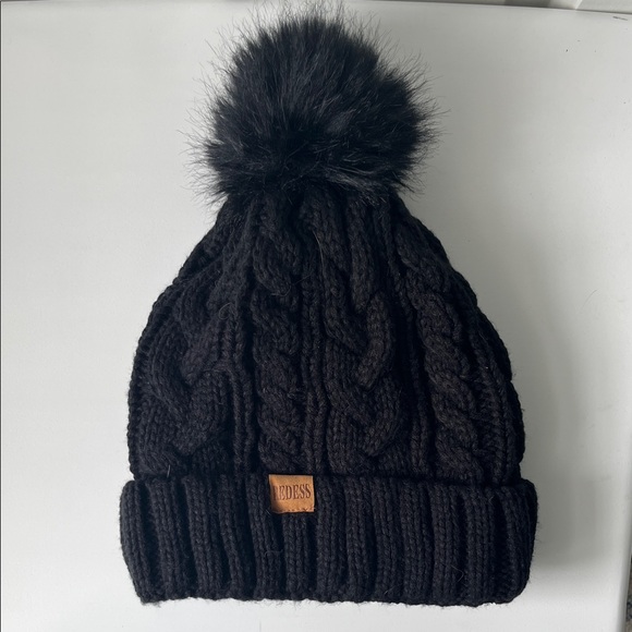 Accessories - Black Cable Knit Pom Winter Hat